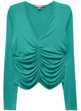 Load image into Gallery viewer, 1F13316 LONG SLEEVE SHIRRED TOP GREEN
